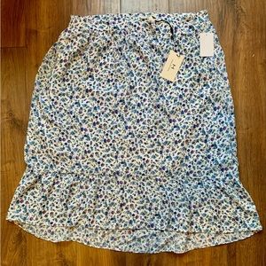 NWT Halston Ditsy Blue Ruffle Midi Skirt XL